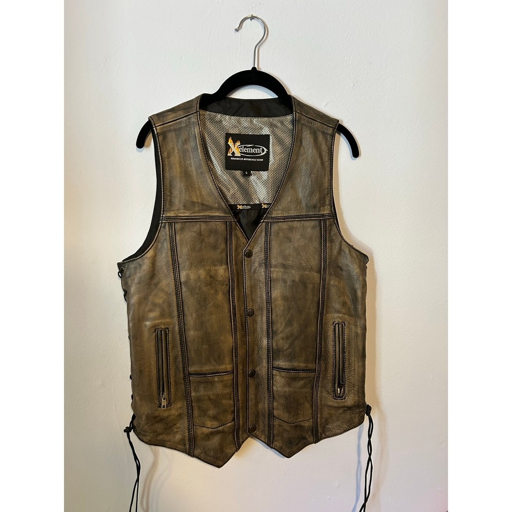 Distressed Brown XElement Leather Motorcycle Vest | Biker | Moto - (Size S)